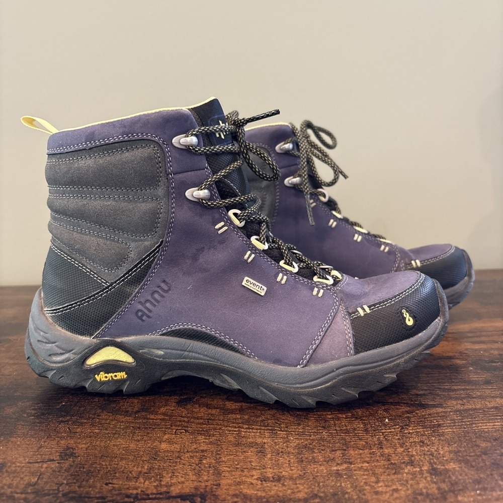 Ahnu Montara Boots Women's 8 Purple Black Gray Suede Hiking Waterproof Shoes